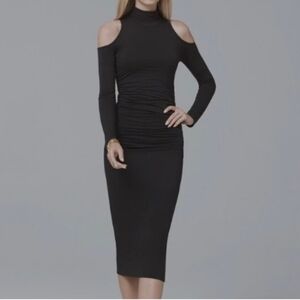 WHBM Little Black Dress / Cold Shoulder Body Con Sexy MIDI Dress NWT Size 0
